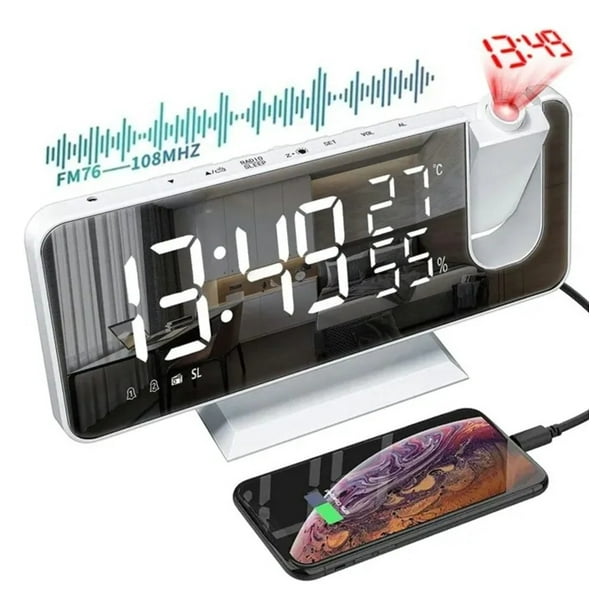 Reloj Despertador Petukita Box Con Radio y Proyector Espejo Blanco