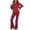 Red, variant on qolati 2 Piece Outfits for Women Vintage Ribbed Knit Button Down Shirts with Flare Pants Matching Sets Comfy Soft Long Sleeve Sleepwear Women Pajamas Sets