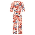 thumbnail image 4 of Edvintorg Casual Jumpsuits for Women Summer 2025 Vintage Floral Printed Short Sleeve V Neck Back Zipper Wide Leg Jumpsuits with Pocket, 4 of 5