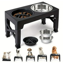 Ceenwes The height-adjustable pet high stand dog bowl with 5 adjustable heights comes with 2 stainless steel dog water bowls and 1 slow feeding dog bowl, suitable for small, medium and large dogs