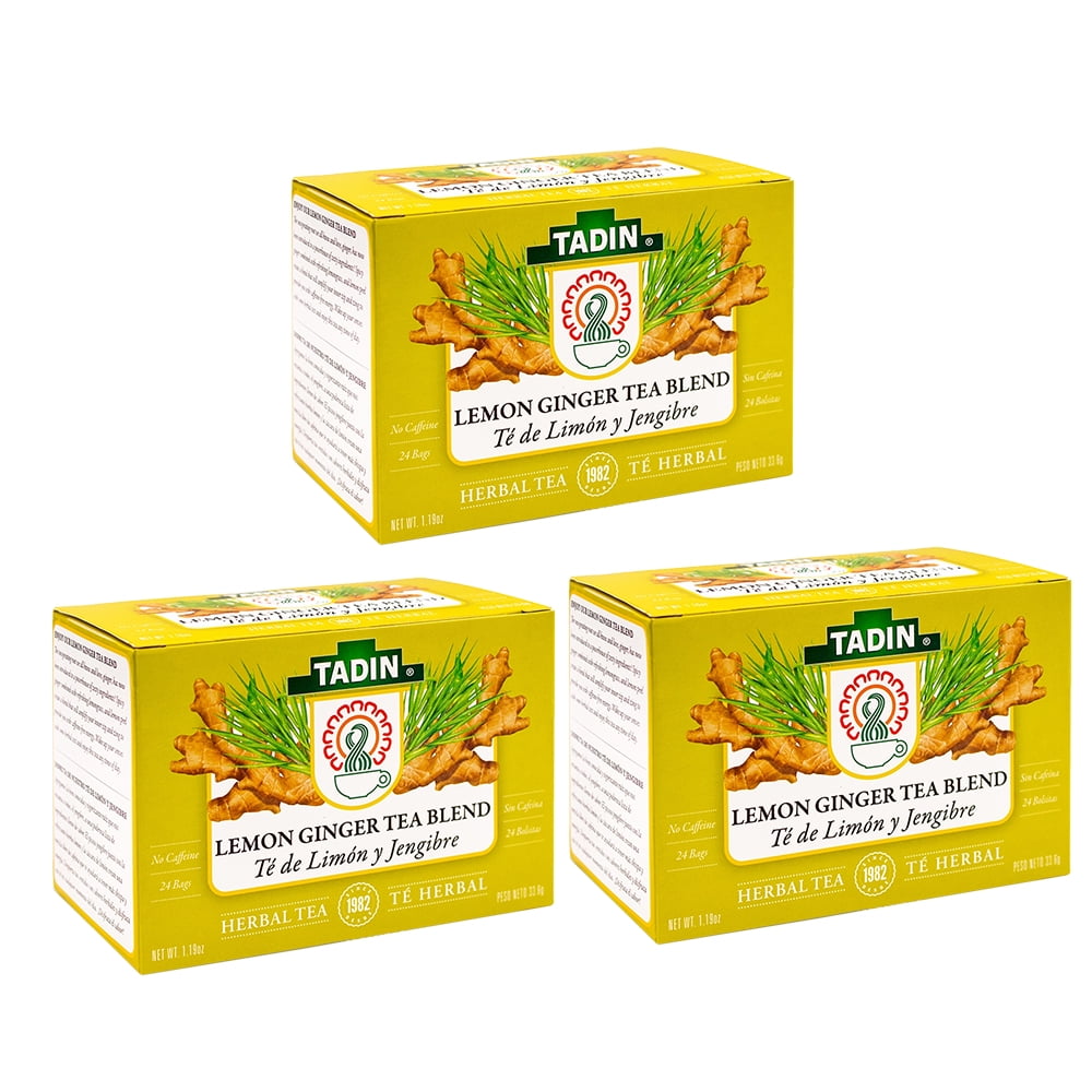Tadin Lemon and Ginger Herbal Tea. Energy Booster and Digestive Aid. Helps Against Cold and Flu Symptoms. 24 Bags. 0.84 oz Pack of 3