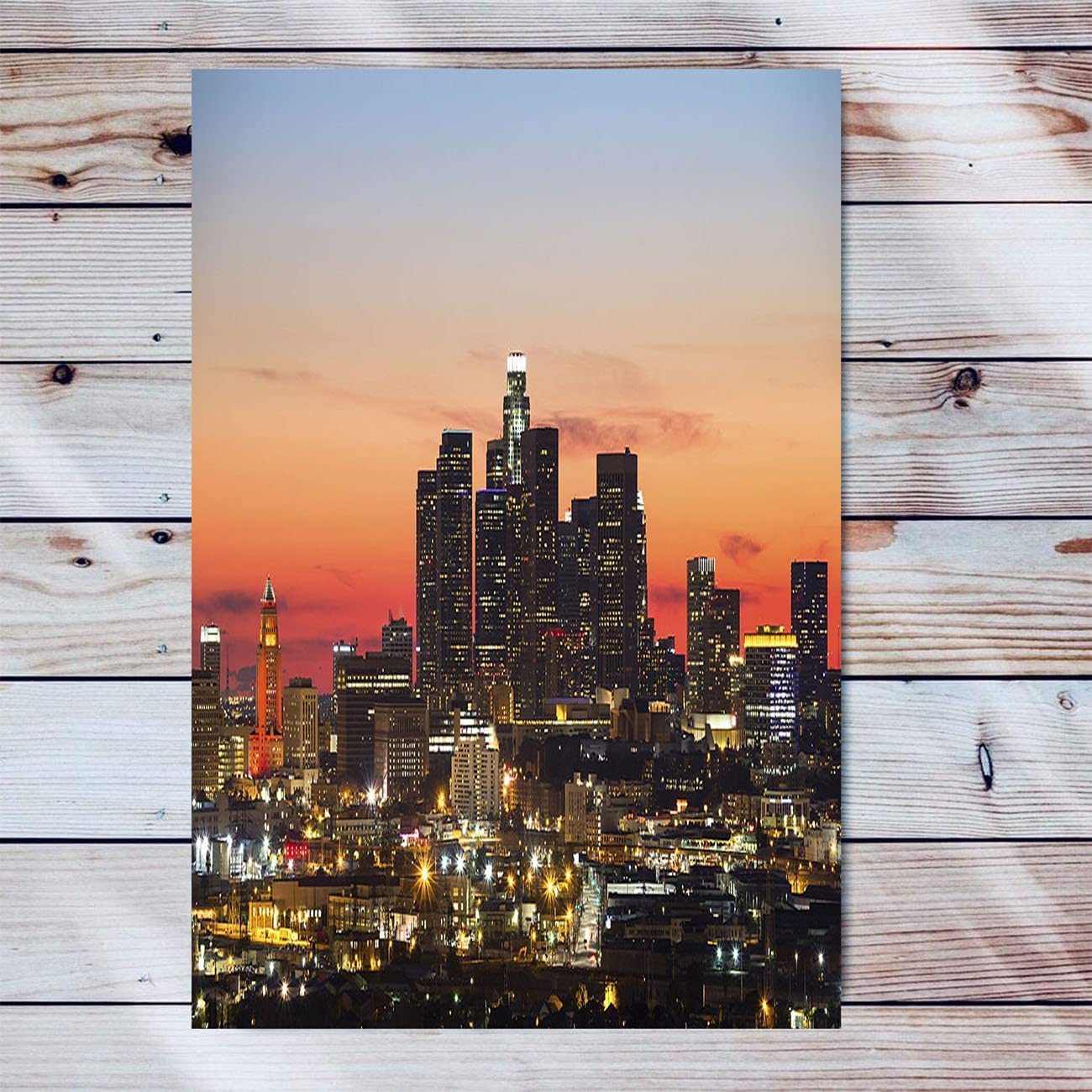 Cityscape Sunset City Night Canvas Wall Art For Living Room Modern Artwork  Downtown Los Angeles At Sunset City Modern Artwork Framed Ready To Hang For Bedroom  Living Room Home Office Decor 12x16