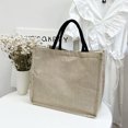 thumbnail image 4 of Bolsos de mano de lino para mujer con letras simples a la moda, bolsos de hombro para compras, 4 of 7