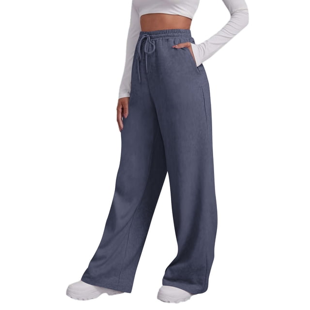 HongQid High Waisted Sweatpants for Women Elastic Elevated Wide Leg Drawstring Loose Long Pants with Pockets