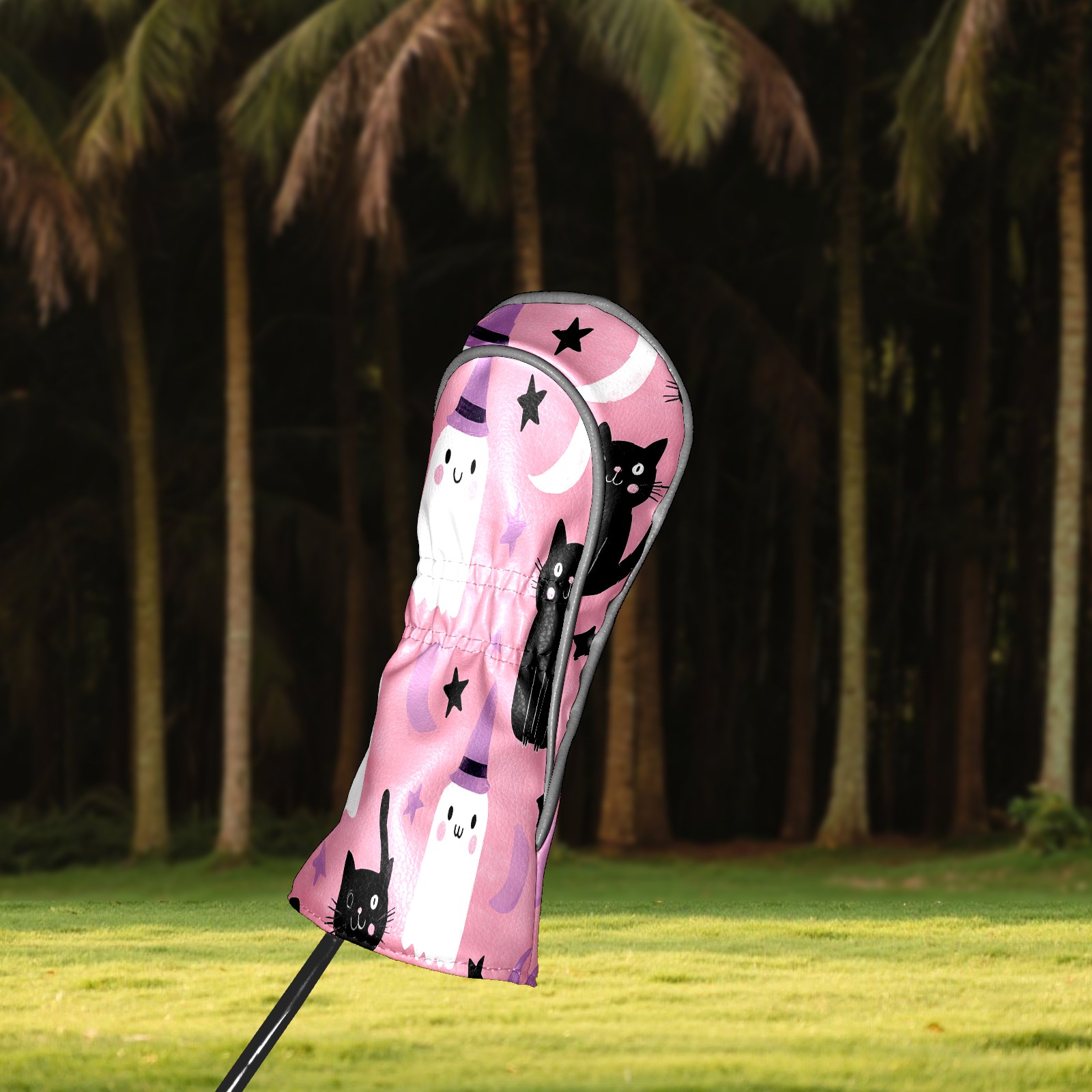 Golf Club Covers, Pink GhostCat Premium PU Leather Driver Hybrid Putter Head Covers with Velvet Lining, Waterproof Golf Gifts for Men Women