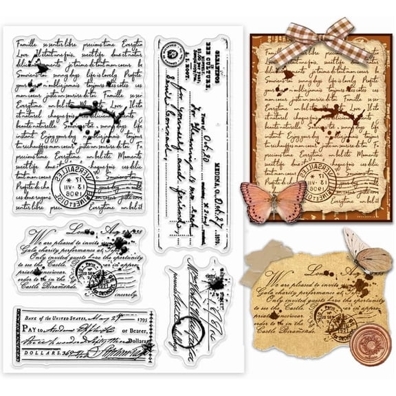Vintage Clear Stamp for DIY Scrapbooking Handwritten letterhead Rubber Stamp Text Background Silicone Stamps Transparent Seal Stamps for Card Making Journal Postcard Gift Tags