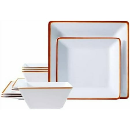 12-Piece Dinnerware Set, Melamine Dishes Set with Bowls and Plates, Non-breakable and Lightweight Square Dinner Set for 4, Grey