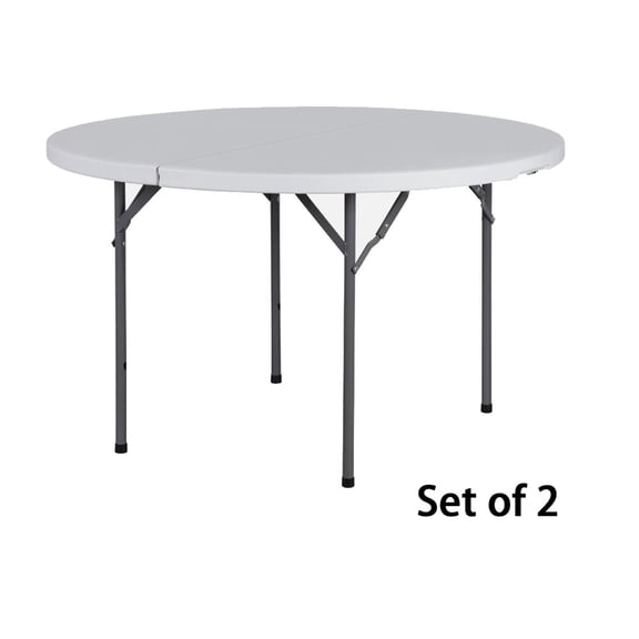 SONGMY 4 FT Round Plastic Folding Table 2 PCS, Portable Picnic Camping Table for Indoor Outdoor
