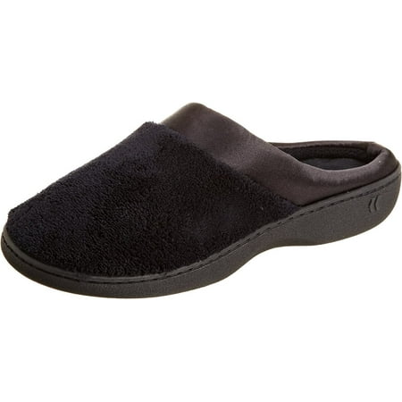 

Isotoner Women s Microterry PillowStep Satin Cuff Clog Slippers - 96000 (Black 5.5 - 6)