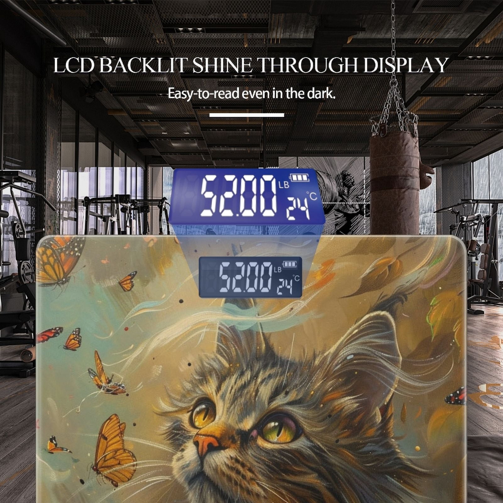 Bathroom Scale, Highly Accurate Digital Body Scale,Precisely Measures Weight up to 400 lbs-Fluffy Cat Surrounded By Butterflies In The Wind