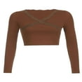 thumbnail image 1 of V-Neck Crop Top Casual Solid Long Sleeve Base Shirt Female Pullover, 1 of 9