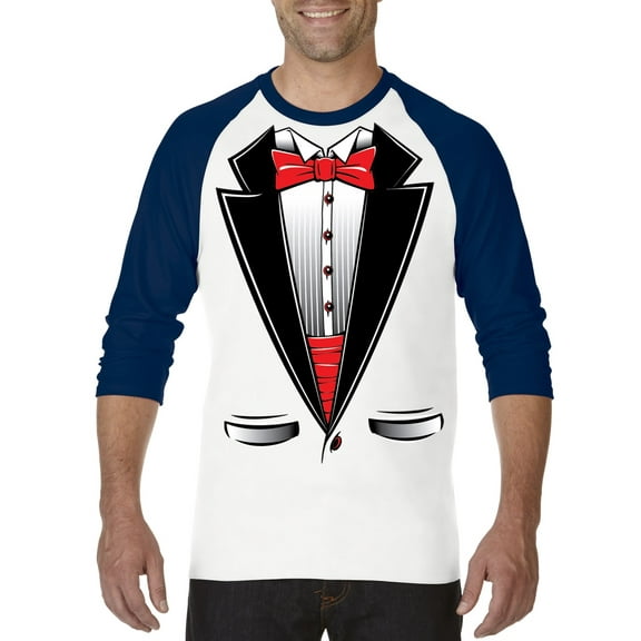 MmF - Mens Raglan Sleeve Baseball T-Shirts, up to Size 3XL - Tuxedo Prom Costume