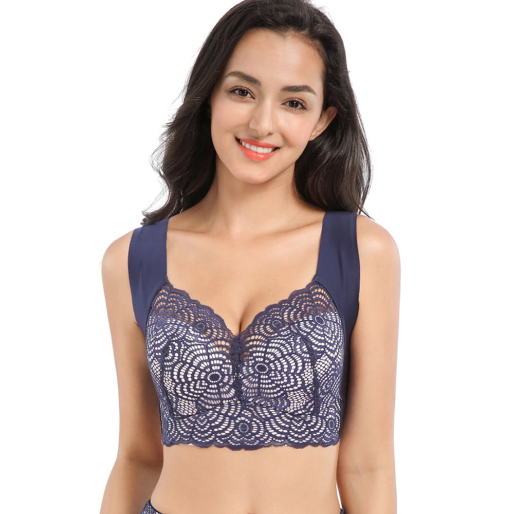 Lift Full-Figure Seamless Lace Cut-Out Bra Comfortable and Breathable  Without Restraint Black 38/85d 