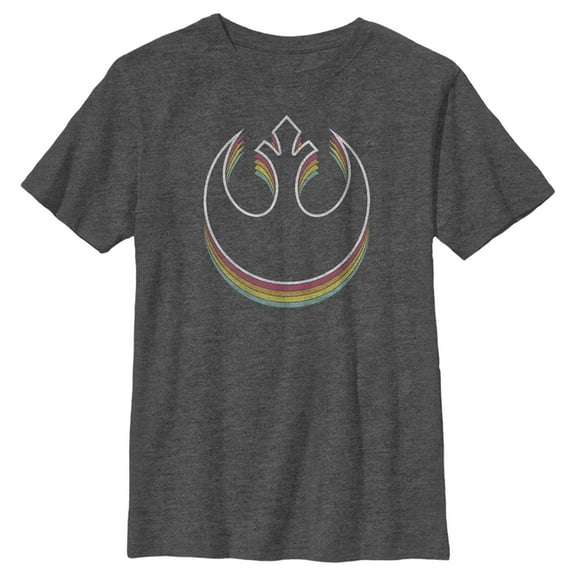 Boy's Star Wars: A New Hope Distressed Rainbow Rebel Logo Graphic Tee Charcoal Heather X Large