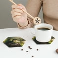 thumbnail image 6 of Pofeuu Deep Forest Stone Green Dragon Print Leather Coasters Set of 6, Round Cups Mugs Mat Pad for Home Kitchen Heat Resistant Drink Coasters,Hexagon, 6 of 7