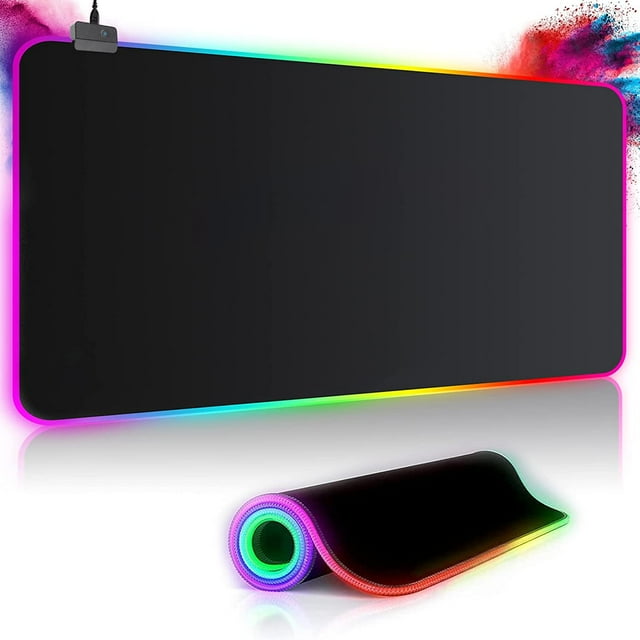 Alfombrilla de Ratón Gaming XXL RGB (800 x 300 x3 mm), 14 Efectos de Iluminación LED, Impermeable, Antideslizante, Resistente al Desgaste para Gamer, Computadora, PC JM