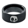 thumbnail image 2 of Tungsten Bony Skull Skeleton Head Band Ring 9mm Men Women Comfort Fit Black Flat Cut Brushed Polished, 2 of 4