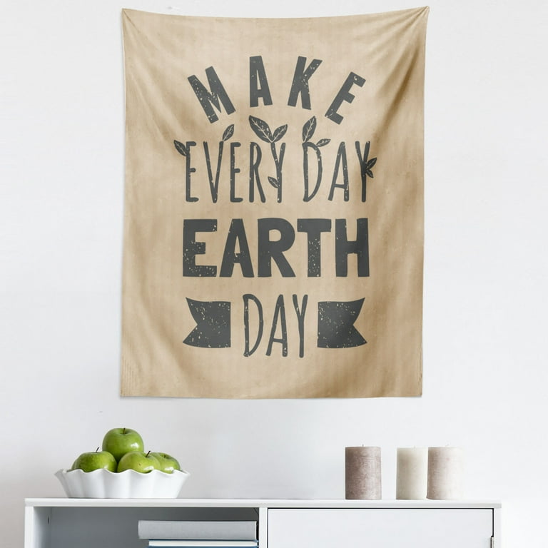 Earthy Tapestry Typographic Design Words for Earth Day with Grunge Effect and Leaves Fabric Wall Hanging Decor for Bedroom Living Room Dorm 5 Sizes Charcoal Grey and Tan by Ambesonne Walmart