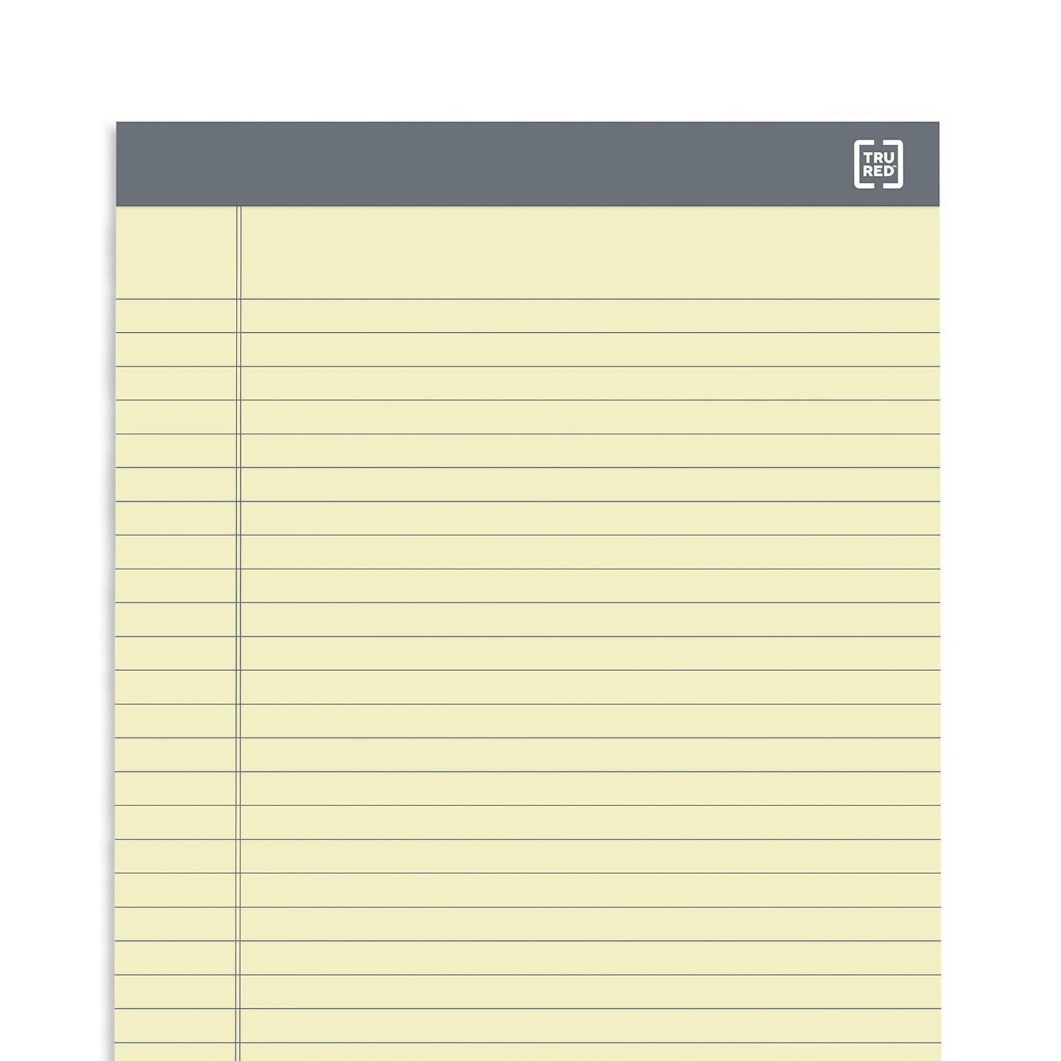 Staples TRU RED Notepads 8.5" x 14" Wide Ruled Canary 50 Sheets/Pad 24/Carton TR59915/TR573VS