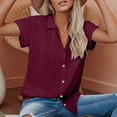 thumbnail image 3 of Htigea Clearance Women's Button Down Shirts Short Sleeve Dress Shirts Basic Business Collared Work Blouses Fall Savings Wine,M, 3 of 5