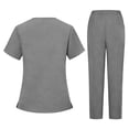 thumbnail image 4 of Minjewel Women's Short Sleeve V-Neck Two-Piece Scrub Set with Pockets, Comfortable Scrubs for Women Healthcare Workers, Hospital Duty & Caregiver Attire,Gray M, 4 of 5