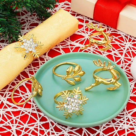 

12PCS Napkin Rings Leaf Napkin Holders Elk Napkin Buckle Snowflake Napkin Ring Holders Dinner Table Rings Decoration