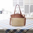 thumbnail image 2 of Bolsa de hombro de punto de paja portátil para mujer de mano de vacaciones de empalme de PU (L) Likrtyny Para Estrenar, 2 of 9