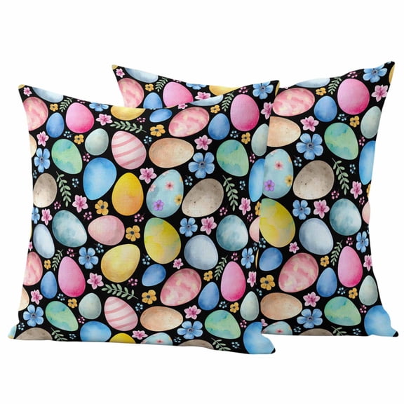 Outdoor Waterproof Pillow Covers Easter Egg Flower Leaf on Black Decorative Throw Pillow Protectors,Pillowcase Cushion Cases for Patio Sofa Garden Couch,16x16in,Pack of 2