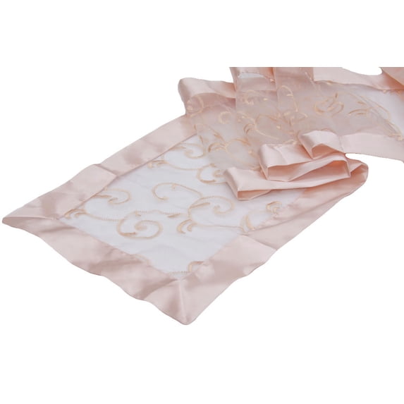 50 Pieces, Swirl Embroidery Table Runner Approx. 12" x 106" Edge: Folded Ribbon - Blush/Rose Gold