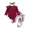 Cathery Baby Girl Ruffle Bodysuit Floral Halen Pants 3PCS Fall Winter Clothes