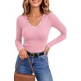 thumbnail image 2 of UVN Long Sleeve Tops for Women Fall Dressy Lace V Neck Tunic Blouses Ladies Ribbed Knit Slim Fit Pullover Shirts, 2 of 8