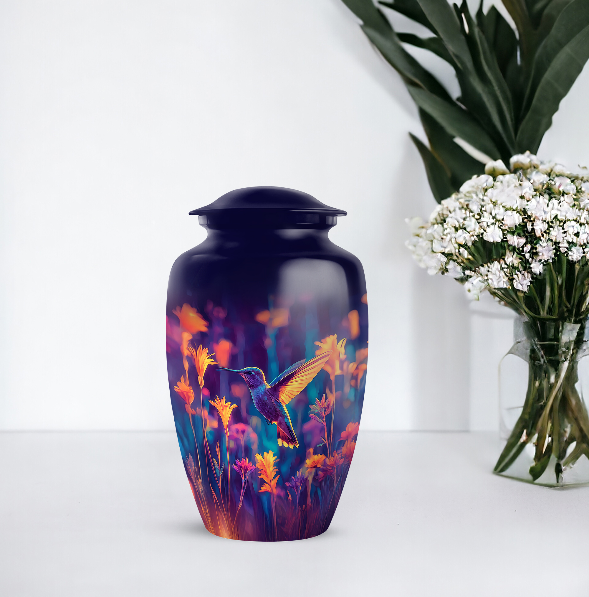 MUKTIVE Humming Bird keepsake Urns for Human Ashes - Flowers Adult Urns for Ashes Men & Women 3 Inch - keepsake Dark Blue Urn for Daughter & Son - Human Remains Ash Urn for Memorial & Funeral