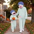 thumbnail image 2 of AHMOMEI Fuzzy Pajamas Big Mouth Monster Teen Onesie with Shoes and Comb Plush Hooded Jumpsuits Funny Pajama Party & Gift(Light Blue, 120), 2 of 7
