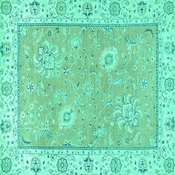 Ahgly Company Machine Washable Indoor Square Oriental Turquoise Blue Traditional Area Rugs, 4' Square