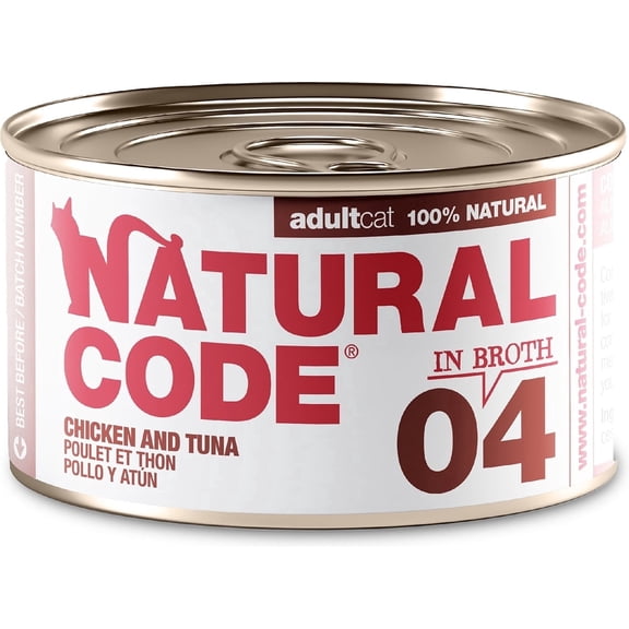 Natural Code - Wet Cat Food, Limited Ingredient Cat Food, High-Protein, Non-GMO, No Artificial Additives, Made In Italy, Chicken & Tuna in Broth for Adult Cats (3 oz, 24 Pack)