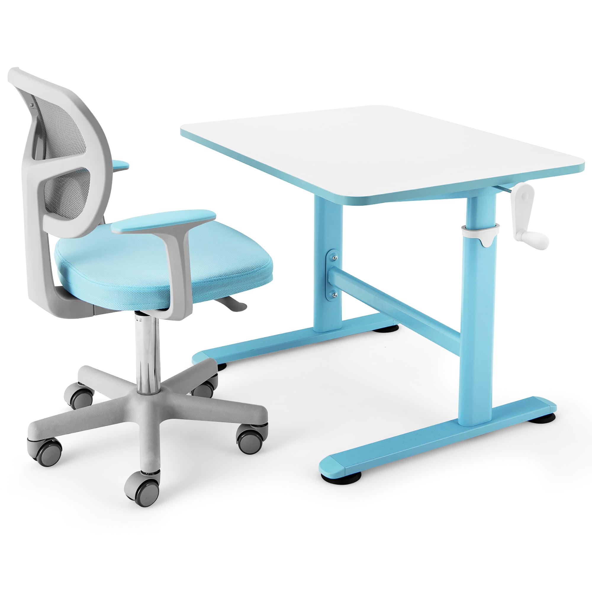 Costway Height Adjustable Kids Desk Chair Set Study Drawing w/Lamp &  Bookstand Blue