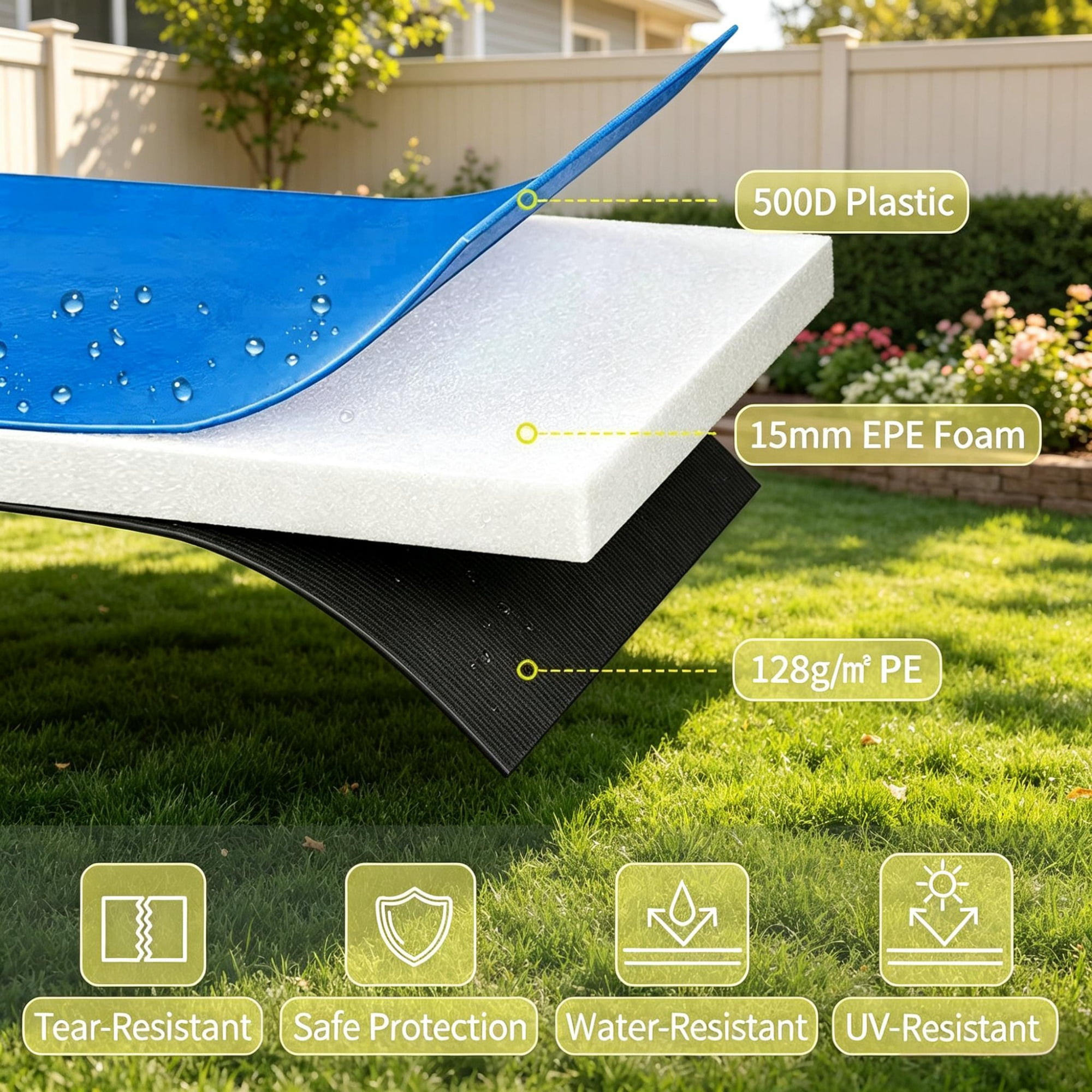 14ft Trampoline Replacement Pad with Elastic Straps Safety Cover