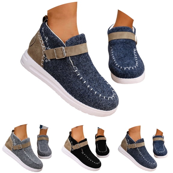 Dakaela Women's Orthopedic Walking Shoes Casual Arch Support Slip on Loafers Fleece Lined Plush Short Booties Black 6