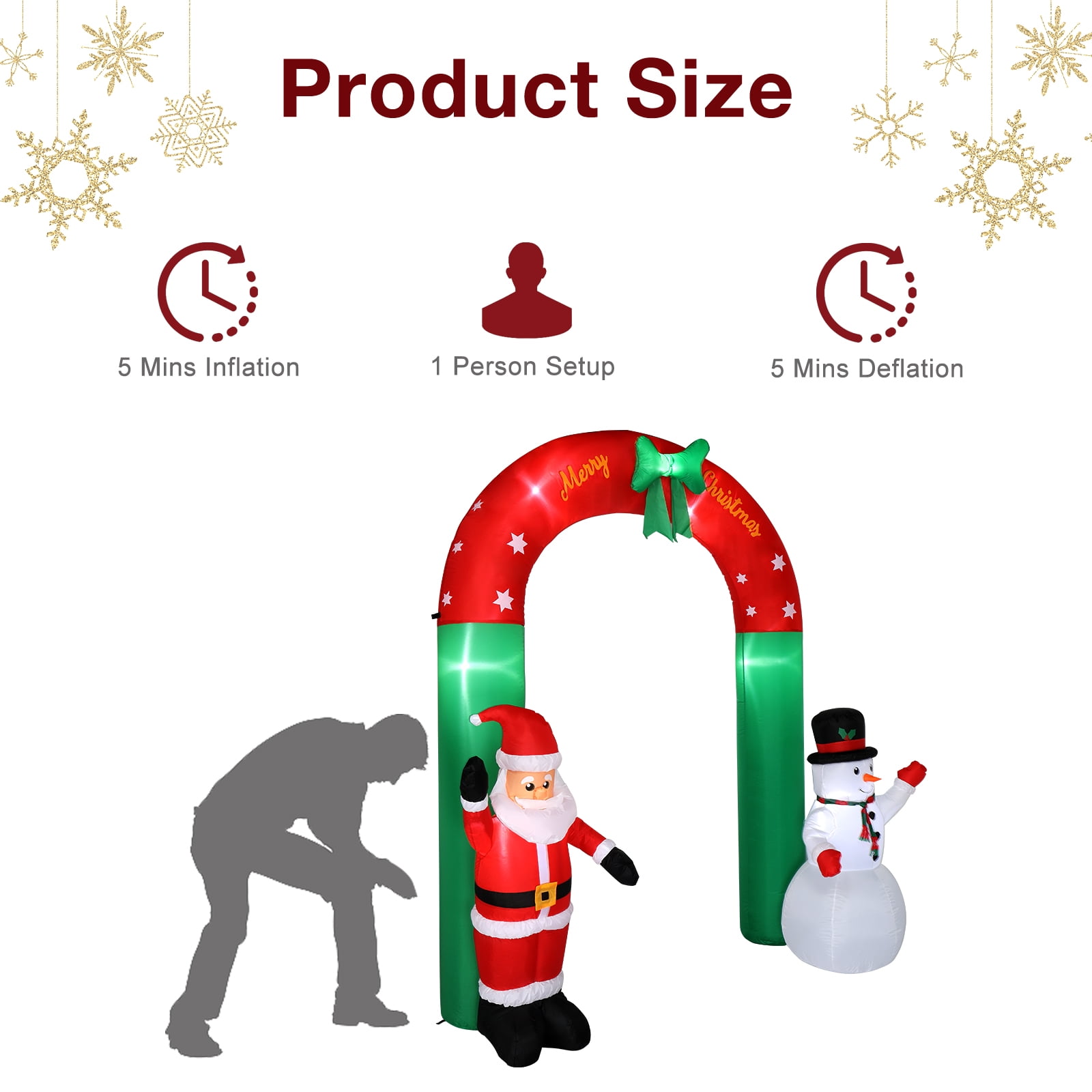 Astoutdoor 8ft Inflatable Festive Arch Decoration with Santa Snowman and 7 Lights