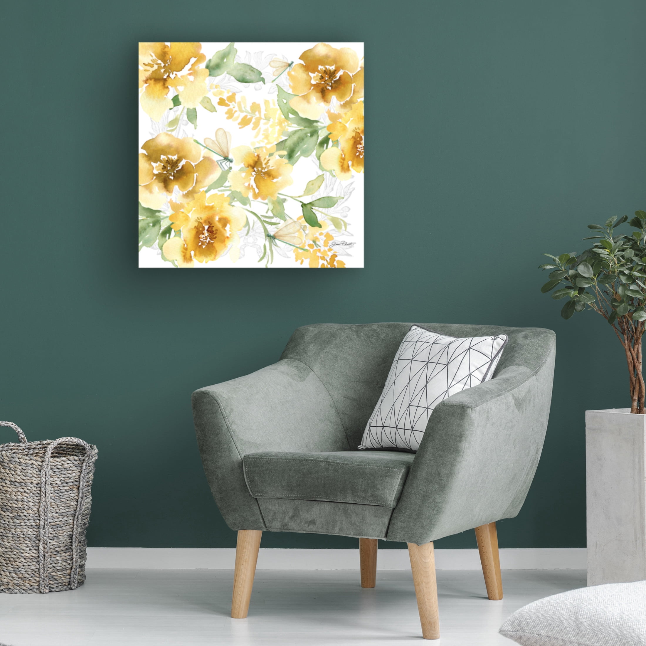 Canvas Wall Art - Jean Plout 'Yellow Floral Bouquet A' Wall Art for Living Room, Bedroom, or Office Décor by Trademark Fine Art - 18 x 18 Inches
