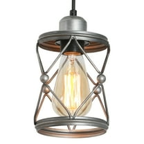Industrial Pendant Lighting for Kitchen Island, Rustic Mini Cage Pendant Light, Farmhouse Pendant Lamp with Silver Grey for Dining Room, Hallway, Entryway, Bedroom