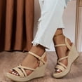 thumbnail image 3 of Rokment Women's Platform Wedge Dressy Sandals Stylish Casual Cross-Straps Espadrilles Chunky Heeled Beach Strappy Summer Shoes for Ladies Vacation Beige Size 6, 3 of 6