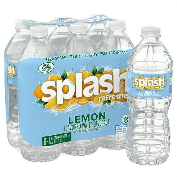 (3 pack) Splash Lemon Flavored Water, 16.9 fl oz, 6-pack Plastic Bottles