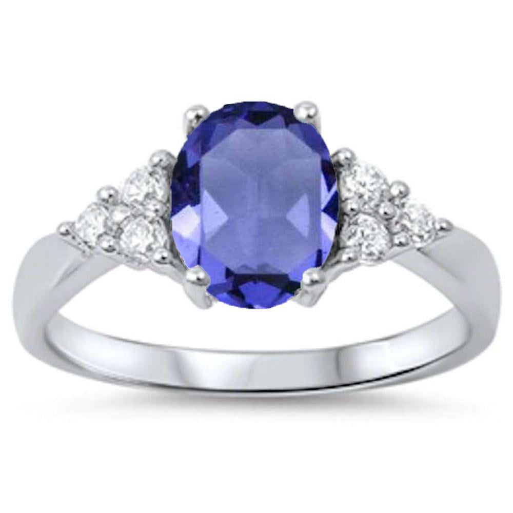 Sterling Silver Oval Center Simulated Tanzanite CZ Ring Size 5 ...
