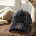 thumbnail image 5 of Garbnen Unisex Fall Winter Vintage Plaid Baseball Cap, Curved Brim Adjustable Back Strap Dad Hat, Soft Thick Fabric Daily Outdoor Hat For Women Men Navy, 5 of 6