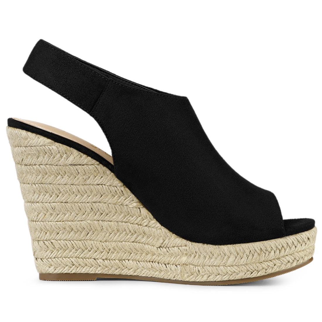 DARING DIVA Slingback Platform Wedges Heel Espadrille Wedge Sandals Black 6