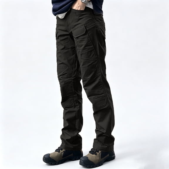 Men Big Size Stretch Straight Leg Cargo Pants Multi Pocket Quick Dry Water Repellent Outdoor Trousers