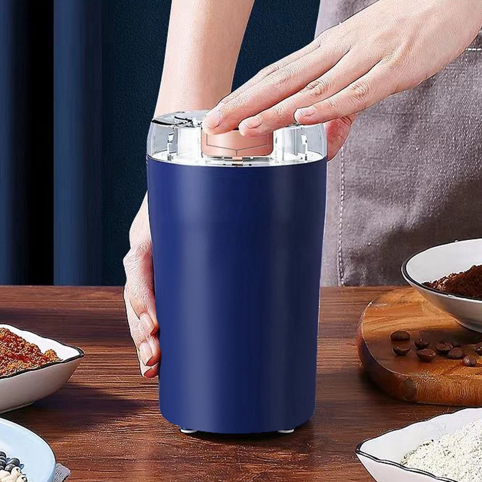 BIMZUC 200W Electric Coffee Grinder & Spice Crusher with Stainless Steel Blades, 80g Capacity, Blue/Purple (7.87 in / 20 cm)