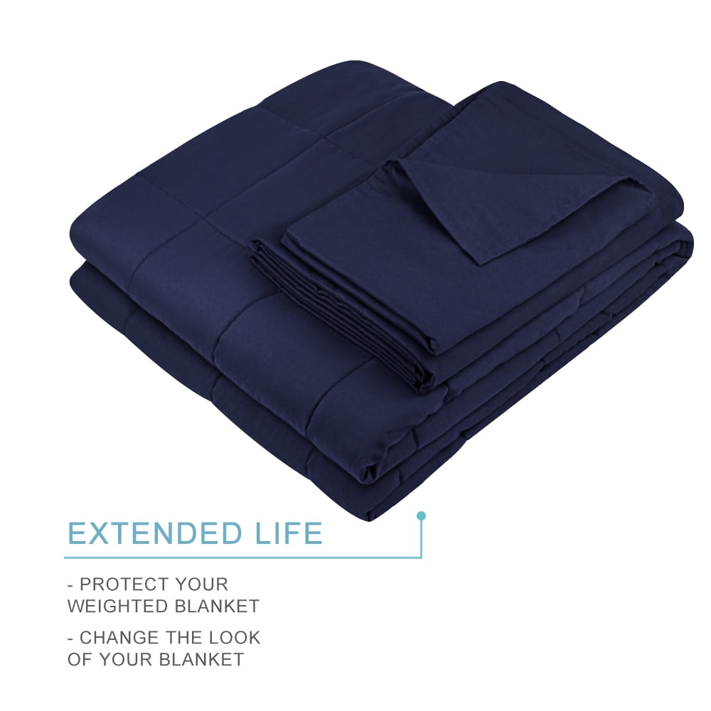 Blue Cotton Duvet Cover for 48x72 Weighted Blanket with 2 Pillowcases