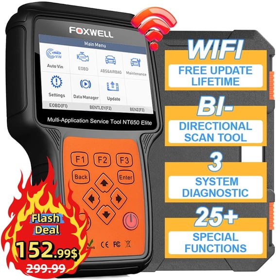 FOXWELL NT650 Elite Wireless OBD2 Scanner Bidirectional Car Diagnostic Tool ABS SRS Oil with 26 Service Reset